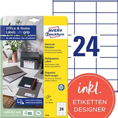 Afbeelding van Avery Etiket Zweckform 70x36mm wit perm. 240 labels 10 vel