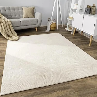 Afbeelding van Vloerkleed Woonkamer Laagpolig Boho Scandinavisch Eenkleurig, Maat:60x100 cm, Kleur:Crème