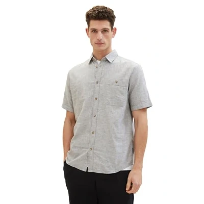 Afbeelding van TOM Tailor Regular Kurzarm Overhemd, Heren, Maat: Small, Smokey olive green chambray