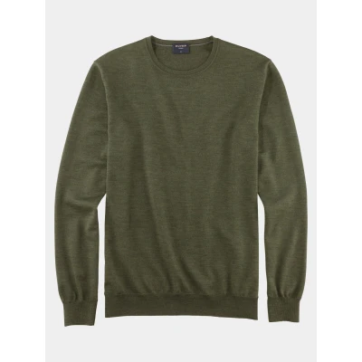 Afbeelding van OLYMP Casual Modern Fit Trui ronde hals olijf, Effen
