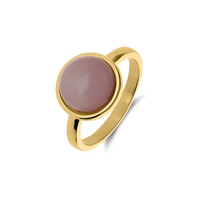 Afbeelding van Lucardi Dames Stalen goldplated Ring met rozenkwarts Staal Goudkleurig 16 / 50 mm