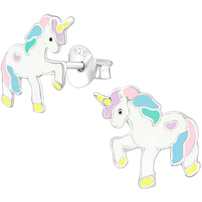 Afbeelding van JoyS Zilveren eenhoorn oorbellen pastel unicorn