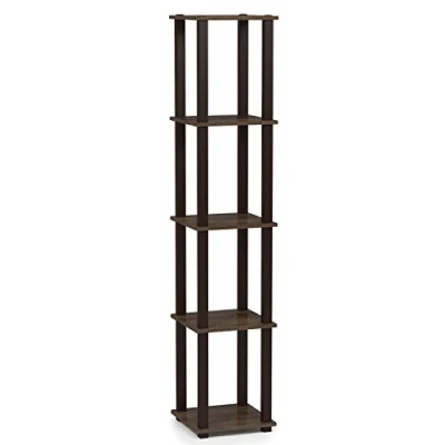 Afbeelding van Furinno Turn S Tube 5 Tier Hoek Vierkante Rack Display Plank met Buis, Walnoot/Bruin