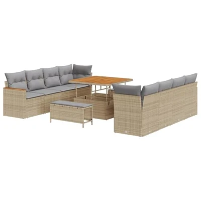 Afbeelding van vidaXL 11 delige Tuinset met kussens poly rattan acacia beige