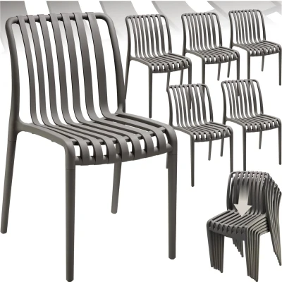 Afbeelding van tectake® Set van 6 Tuinstoelen Alcudia Antraciet Kunststof Stoelen Stapelbaar voor Tuin, Terras of Balkon Weerbestendig en UV bestendig Draagkracht 120kg per Tuinstoel