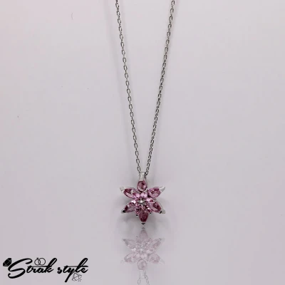 Afbeelding van 925 Sterling Zilveren Ketting met Lotus Bloem Roze Elegant Spiritueel Sieraad voor Dames