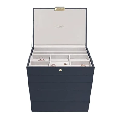 Afbeelding van Stackers Navy Classic Medium Sieradendoos, Set van 5