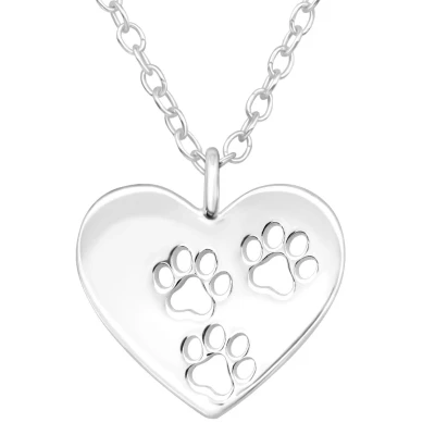Afbeelding van JoyS Zilveren hartje hanger met ketting dierenpootjes 12 mm 45 cm poot afdruk