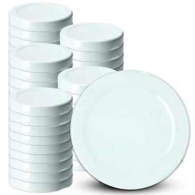 Afbeelding van KADAX Schroefdeksel met diameter van 58 mm, metalen twist off deksel, reservedeksel voor potten en flessen, deksel 4 inkepingen inmaakpotten, wit, 50 stuks