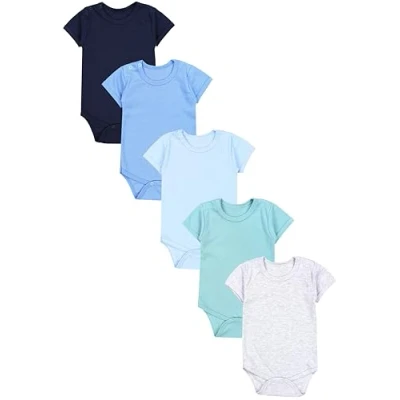 Afbeelding van TupTam Baby Jongens Romper met Korte Mouwen 5 Pack, Donkerblauw Blauw Groen, 104
