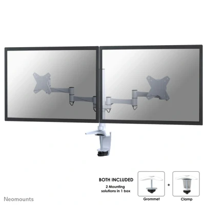 Afbeelding van FPMA D1330DWHITE is een bureausteun voor 2 flat screens t/m 27 inch (69 cm).