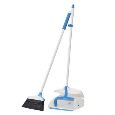 Afbeelding van Amazon Basics Bezem en veegblik aan handvat, blauw wit
