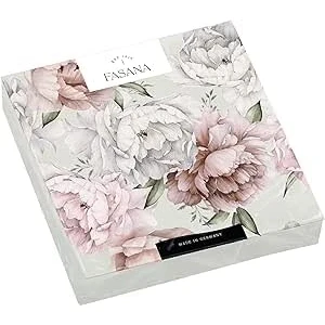 Afbeelding van 20 servetten pioenrozen op grijs bloemen roze wit tafeldecoratie decoupage servettechniek 33 x cm