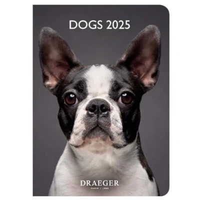 Afbeelding van DRAEGER PARIS Zakagenda 2025 honden 11,5 x 16 1,2 cm rooster van januari tot december hardcover bladwijzer 7 talen 1 week op 2 pagina&#039;s FSC® gecertificeerd papier