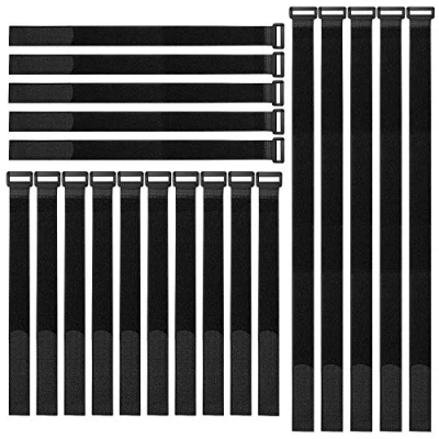 Afbeelding van Aiqeer 20 delige set zwarte kabelriemen, herbruikbare kabelbinders, bevestigingsriemen met haak en gesp, voor kabelbeheer (20 cm, 30 40 cm)