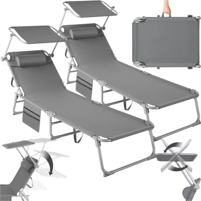 Afbeelding van tectake® Set van 2 ligbedden ligstoelen 4 standen , inklapbaar grijs 68 x 190 28 cm met zijvak