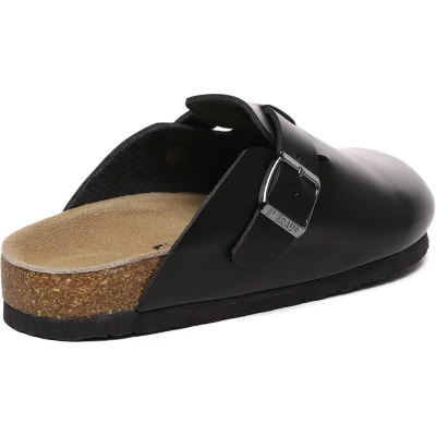 Afbeelding van EVER AU Dames Pintail Leren Comfort Klomp Sandalen Zwart Leer Maat 39