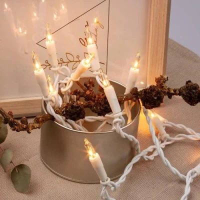 Afbeelding van hellum 831153 Lichtsnoer voor binnen, 10 stuks, 1,35 m, mini lichtketting met stekker schakelaar, kleine de kerstboom, klassieke op stroom, lichtketting, witte kabel