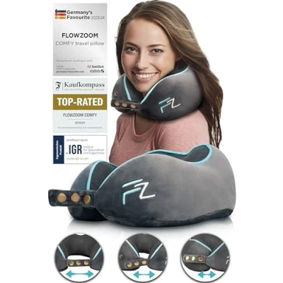 Afbeelding van FLOWZOOM COMFY Memory Foam Reiskussen Nekkussen voor op reis Luchtkussen Auto Neksteunkussen Volwassenen, grijs