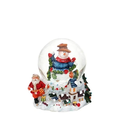 Afbeelding van Dekohelden24 Sneeuwbol sneeuwpop met slinger op sokkel winterlandschap, afmetingen H/B/ bal: ca. 9 x 8 cm/ 6,5 cm. 501611 hoed