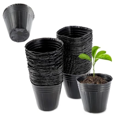 Afbeelding van KADAX Bloempot voor zaailingen, ronde kweekpotten van kunststof, kweekpot, zaadpotten, bloempotten plastic pot (diameter 7 cm, 100 stuks, zwart)