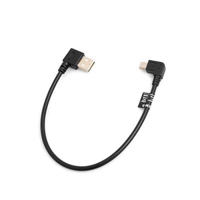 Afbeelding van System S Mini USB 90 links gehoekte haakse stekker naar type A (male) rechtshoekse kabel datakabel oplaadkabel 26 cm