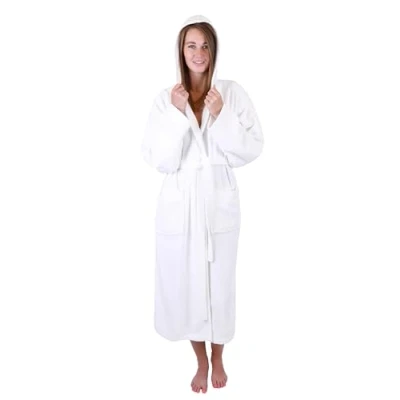 Afbeelding van Betz katoenen badjas BERLIN met capuchon voor dames en heren sauna lange saunabadjas saunabadjas, Wit, L XL