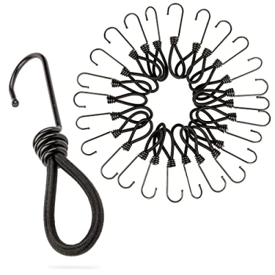 Afbeelding van PRETEX Bungee Koorden met Haken Set van 25st x 13cm Universele Koord Pakket en Bevestigingen Zwaar Bungees Perfect voor Kamperen, Bagage Zeildoek
