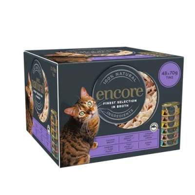 Afbeelding van ENCORE Natuurlijk natvoer voor katten, meervoudige verpakking met bouillon volwassen 48 blikjes à 70 g