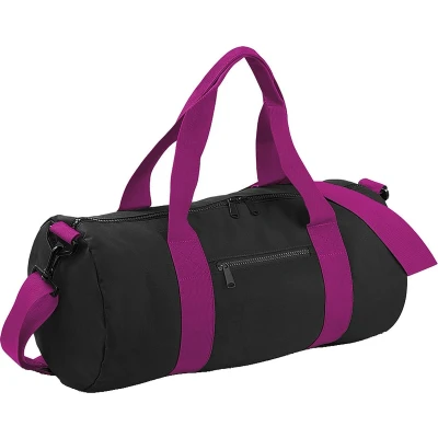 Afbeelding van Bagbase Gewoon Varsity Barrel / Duffle Bag (20 Liter) (Pakket van 2) (Zwart/Fuchia)