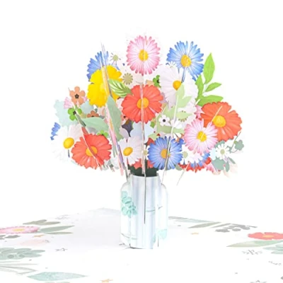 Afbeelding van Favour Pop Up® 3D kleurrijk boeket in elegante vaas een vrolijke wenskaart voor vele gelegenheden TL086
