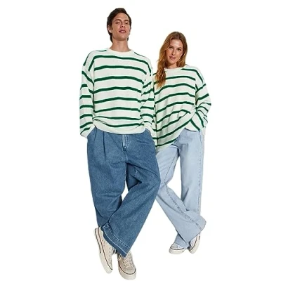 Afbeelding van Trendyol Mink Casual Oversize Ronde Hals Gestreepte Breiwerk Trui Tmnaw23Kz00285