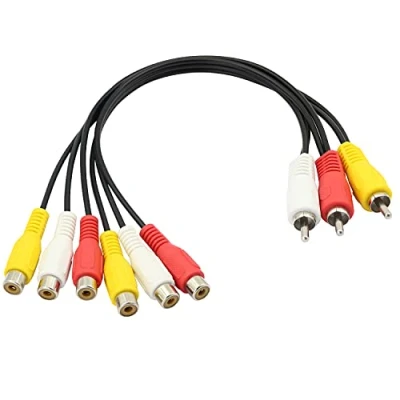 Afbeelding van RCA 3 Mannelijk naar 6 Vrouwelijke Splitter,Vergulde AV Splitter Audio Video Adapter Kabel voor TV, DVD, Set Top Box 30cm