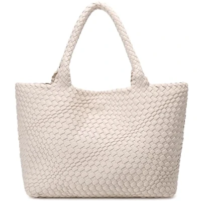 Afbeelding van Queenoris Geweven damestas, modieuze schoudertas met handvat en schouderriem, veganistisch leer, grote reistas, Beige, Medium
