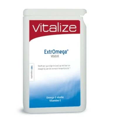 Afbeelding van Vitalize Extromega visolie 180 capsules Goed voor hart, gezichtsvermogen en bloeddruk Natuurlijke koudwater (triglyceride olie) gecombineerd met vitamine E