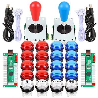 Afbeelding van EG STARTS 2 speler LED Arcade DIY Onderdelen 2X USB Encoder + Ellips Ovale Stijl Joystick 20x Knoppen voor PC MAME Raspberry Pi Windows Systeem (Good Blauw)