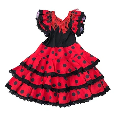 Afbeelding van Spaanse flamenco jurk Niño rood zwart Maat 2 lengte 60 cm, kledingmaat 80 86