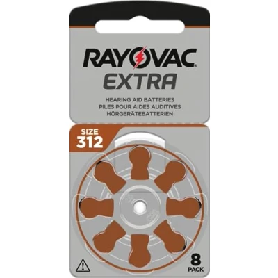 Afbeelding van RAYOVAC extra batterijen voor gehoorapparaten, type 312, PR41, kleurcode bruin, 1,45 volt, 80 stuks (10 x 8 batterijen)