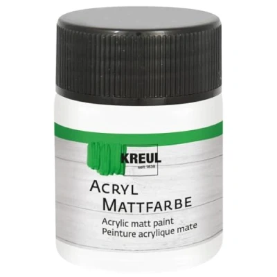 Afbeelding van KREUL 75501 Matte acrylverf, wit in een potje van 50 ml, romig dekkende, sneldrogende verf op waterbasis, geschikt voor vele verschillende ondergronden