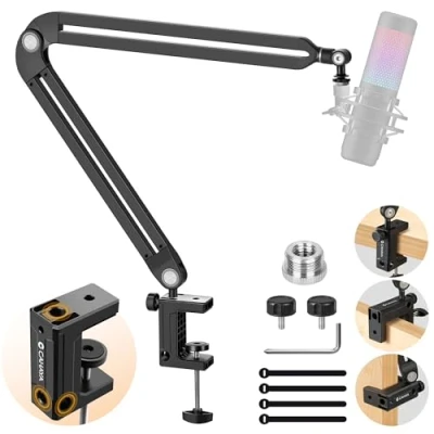 Afbeelding van CAHAYA Microfoonarm Boom Arm Professioneel Volledig instelbare microfoonstandaard met brede basis, 3/8&quot; tot 5/8&quot; adapter microfoon compatibel HyperX, Blue Yeti, QuadCast CY00380 1