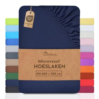 Afbeelding van NatureMark speciale aanbieding!!! Microvezel SPANNBETTLAKEN voor een prijs! vele maten en kleuren merkartikelen (180x200 200x200 cm, marineblauw)
