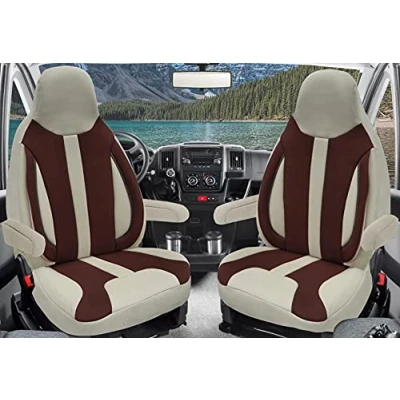 Afbeelding van Stoelhoezen voor bestuurder en passagiers, set compatibel met camper FIAT Ducato, Pössl, Knaus, Adria, Carthago, Pilote Laika WPL413, bruin/beige