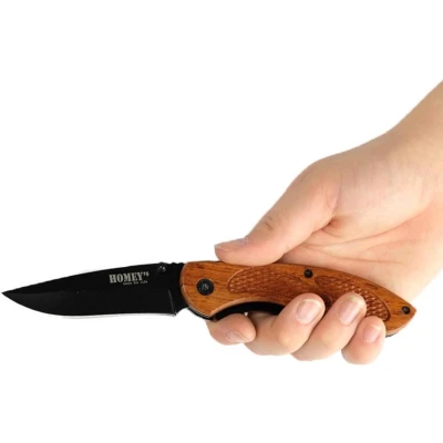 Afbeelding van Vouwmes Homeij Lock Woodlock RVS Rozenhout Clip