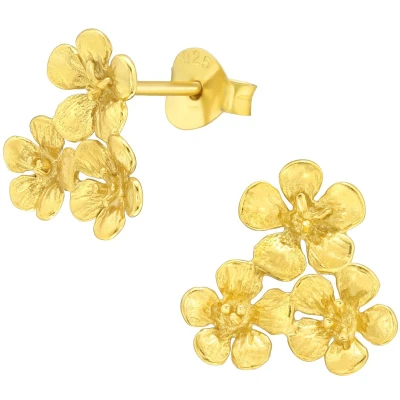 Afbeelding van JoyS Zilveren bloem oorbellen 12 mm 3 bloemen oorknoppen 14k goudplating