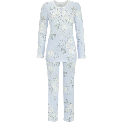 Afbeelding van Warme blauwe pyjama bloemen Blauw Maat 52