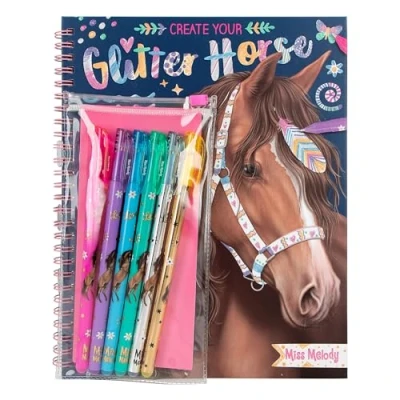 Afbeelding van Depesche 12931 Miss Melody Creëer je glitter Paarden kleurboek met 30 pagina&#039;s om paardenmotieven te ontwerpen, incl. 6 gelpennen