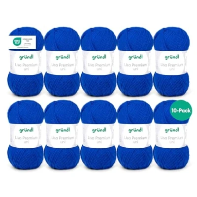Afbeelding van Gründl Lisa Premium Uni brei en haakgaren (zacht wolachtig karakter, onderhoudsvriendelijk, breigaren van 100% polyacryl, 50 g/133 m, naalddikte: 3,5 4,5, 10 bollen à g), koningsblauw