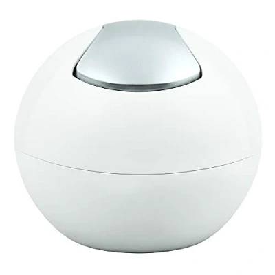Afbeelding van Spirella Afvalemmer voor badkamer, cosmetica container, 1 liter, glanzende of matte afwerking, afvalcontainer met draaibaar deksel, tafelafvalemmer, mat wit