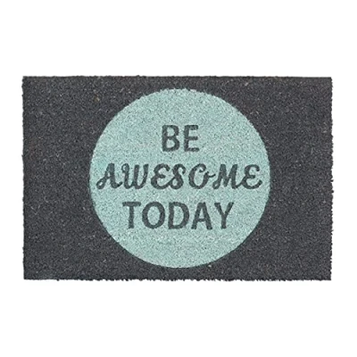 Afbeelding van Relaxdays deurmat kokos AWESOME TODAY, voetveger, voetmat, roze, kokosmat turkoois