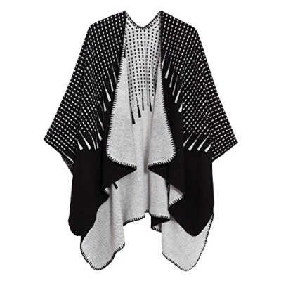 Afbeelding van Sjaal, poncho, cape, warm, open voorkant, gebreid, omslagdoek, bloemen, elegant, One size